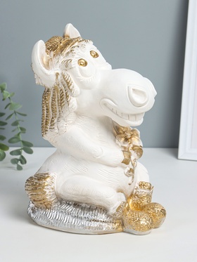 Копилка для денег «Лошадка с ромашкой», гипс, 28×17×21 см, белый с золотом