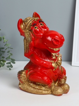 Копилка для денег «Лошадка с ромашкой», гипс, 28×17×21 см, красный с золотом