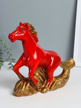 Копилка для денег «Огненный конь», гипс, 28×32×9.5 см, красный с золотом