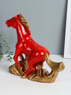 Копилка для денег «Огненный конь», гипс, 28×32×9.5 см, красный с золотом