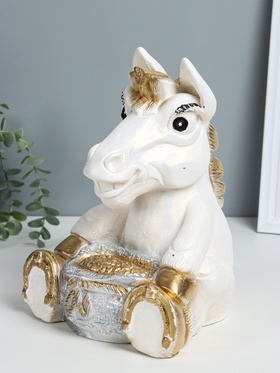 Копилка для денег «Конь с мешком», гипс, 28×22×22 см, белый с золотом