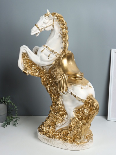 Фигура гипс «Конь, Арабский скакун», 67×56×24 см, белый с золотом