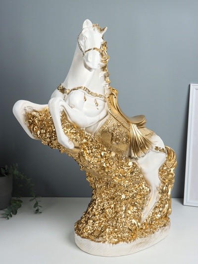 Фигура гипс «Конь, Арабский скакун», 67×56×24 см, белый с золотом