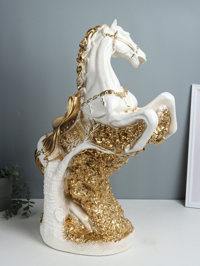Фигура гипс «Конь, Арабский скакун», 67×56×24 см, белый с золотом