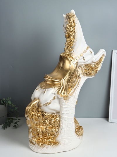 Фигура гипс «Конь, Арабский скакун», 67×56×24 см, белый с золотом