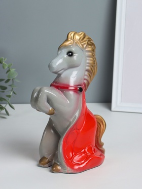 Копилка для денег «Лошадка с попоной», гипс, 25 см, серый