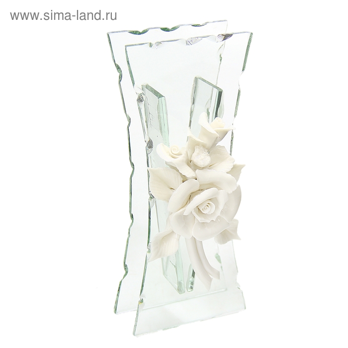 ваза стекло Калипсо лепнина 20*8 см белый букет - Фото 1