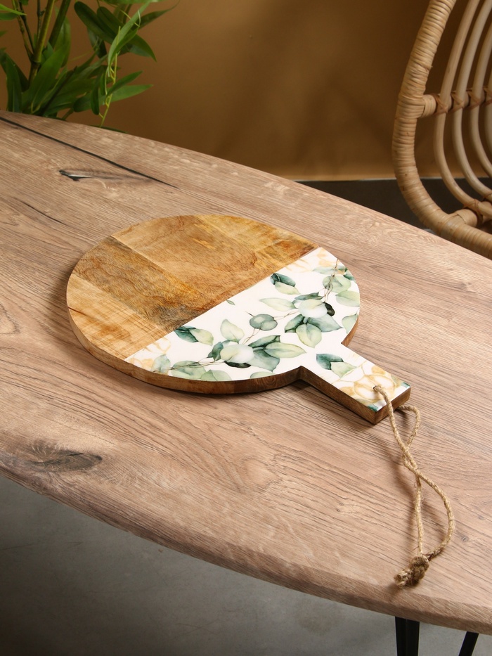 УЦЕНКА Доска разделочная круглая «Листья» дерево манго 36×28 см - Фото 1