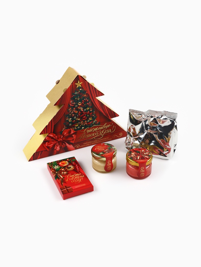Подарочный набор новогодний «Счастливого нового года»: чай 20 г, крем-мёд 60 г, шоколад 27 г
