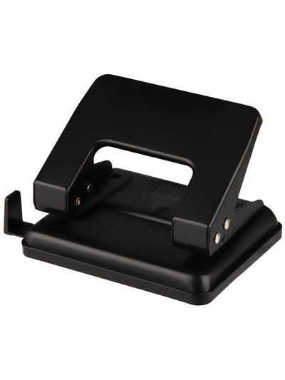 Дырокол металлический, 20 листов, OfficeSpace, линейка, черный