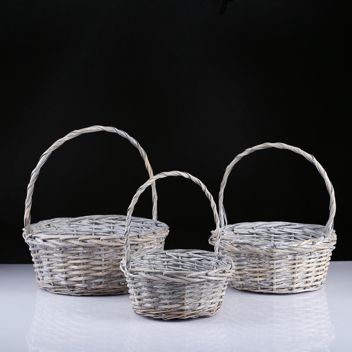УЦЕНКА Набор корзин плетеных, ива, 36×36×14×37 см/30×30×12.5×32 см/25×25×11×28 см - Фото 1