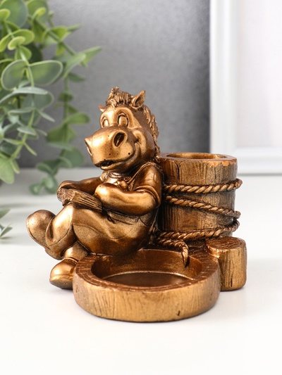 Подсвечник на 2 свечи «Конь с книгой», гипс, 11×11×10 см, бронза