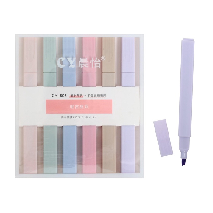 УЦЕНКА Набор маркеров текстовыделителей 6 цветов Пастельные цвета, корпус квадратный - Фото 1