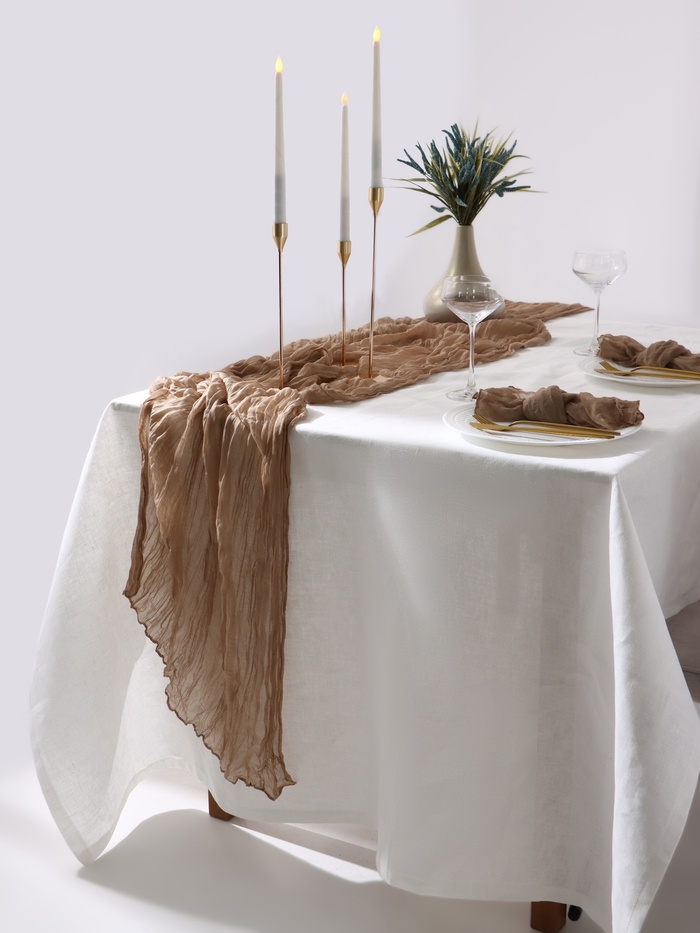 Дорожка на стол «Этель» Ethereality, жатая, 90×300 см, бежевая - Фото 1