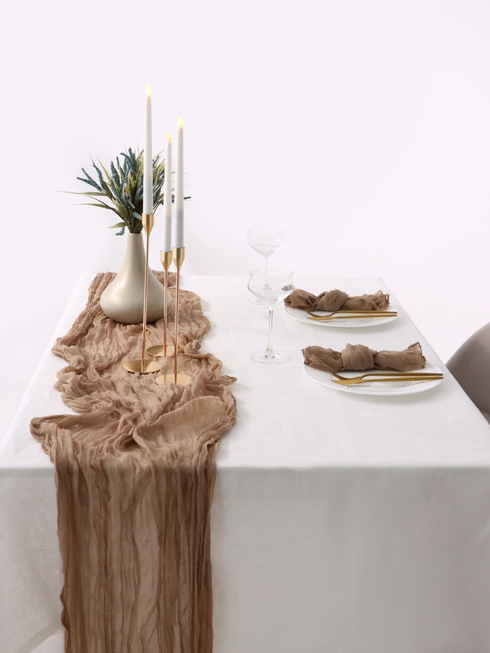 Набор сервировочный «Этель»: дорожка 90×300 см, салфетка 50×50 см -4 шт., бежевый, 100% п/э - Фото 1