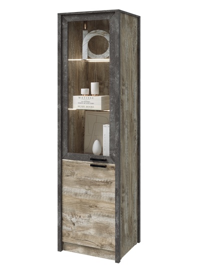 Шкаф – пенал «Амели», со стеклом, 566×490×2016 мм, цвет дуб юкон/бетон тёмный