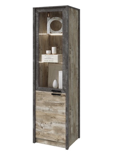 Шкаф – пенал «Амели», со стеклом, 566×490×2016 мм, цвет дуб юкон/бетон тёмный