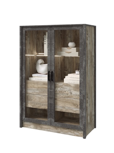 Шкаф – сервант «Амели», со стеклом, 1066×490×1550 мм, цвет дуб юкон/графит