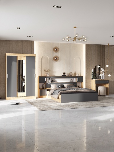 Комод напольный «Бася» 3 ящика, 800×430×816 мм, цвет графит/дуб крафт