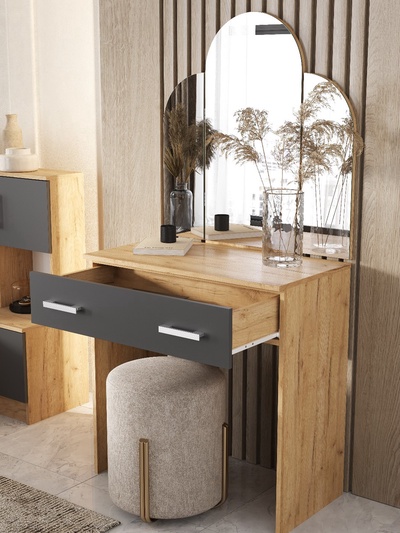 Трюмо «Бася» с зеркалом, 800×446×1625 мм, цвет графит/дуб крафт