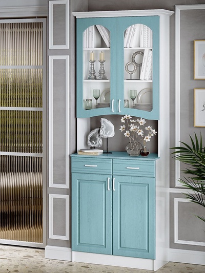 Буфет двухстворчатый «Констанция», с карнизом, 800×430×2250 мм, цвет белый/голубой