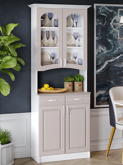 Буфет двухстворчатый «Констанция», с карнизом, 800×430×2250 мм, цвет белый/мускат