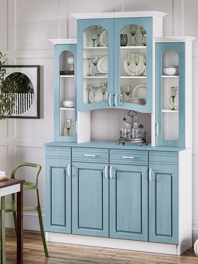 Буфет четырёхстворчатый «Констанция», с карнизом, 1400×430×2250 мм, цвет белый/голубой