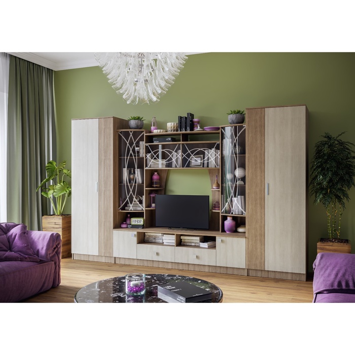 Гостиная «Женева», 3500×530×2200 мм, цвет шимо светлый/шимо тёмный - Фото 1