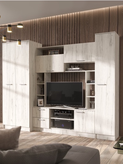 Гостиная «Флора», без зеркала, 2700×560×2100 мм, цвет дуб крафт белый