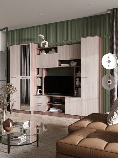 Гостиная «Флора», с зеркалом, 2700×560×2100 мм, цвет шимо светлый/шимо тёмный