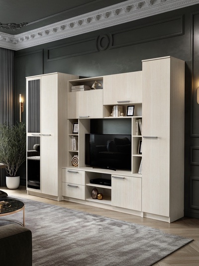 Гостиная «Флора», с зеркалом, 2700×560×2100 мм, цвет сандал светлый