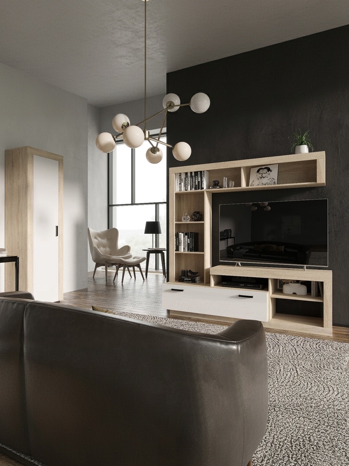 Гостиная «Ангара», 1705×416×1705 мм, цвет белый глянец/сонома - Фото 1