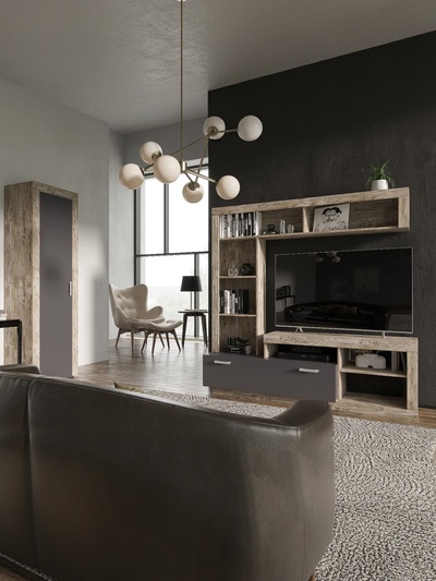 Гостиная «Ангара», 1705×416×1705 мм, цвет графит/дуб юкон