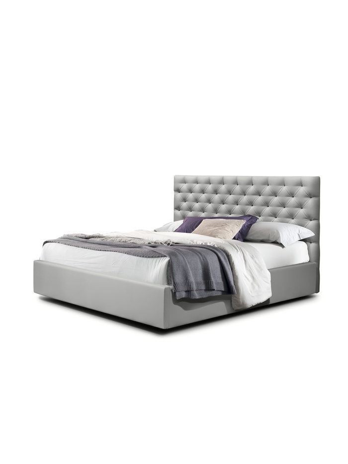 Кровать двуспальная «Фрейм КАРЕТНАЯ СТЯЖКА», спальное место 2000×2000 мм, ткань вивальди 14, цвет светло – серый - Фото 1