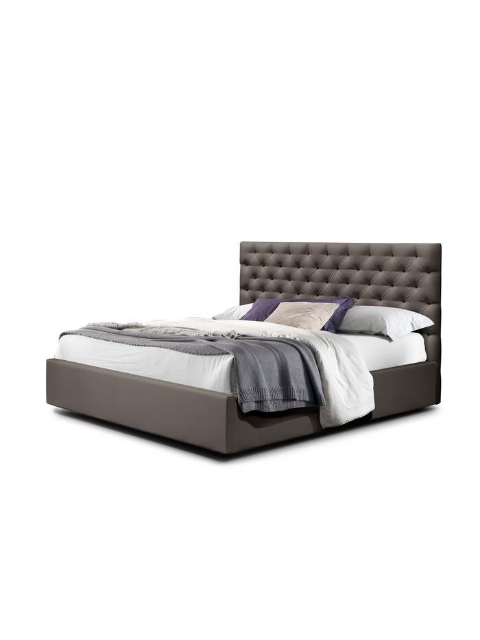 Кровать двуспальная «Фрейм КАРЕТНАЯ СТЯЖКА», спальное место 2000×2000 мм, ткань вивальди 8, цвет шоколад - Фото 1