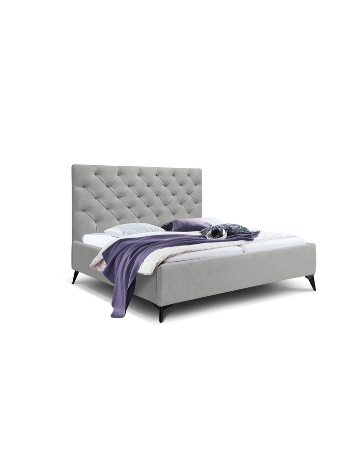 Кровать двуспальная «Фрейм КАРЕТНАЯ СТЯЖКА», высокие ножки, спальное место 1200×2000 мм, ткань вивальди 14, цвет светло – серый 1092 - Фото 1