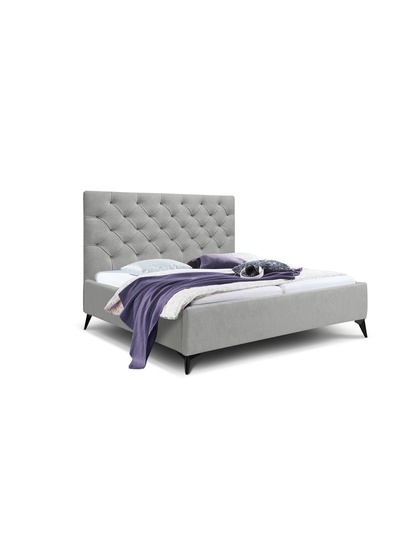 Кровать односпальная «Фрейм КАРЕТНАЯ СТЯЖКА», высокие ножки, спальное место 900×2000 мм, ткань вивальди 14, светло, – серый