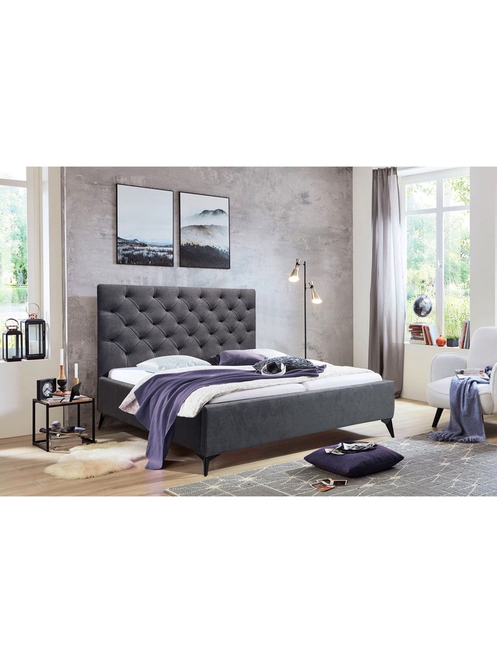 Кровать односпальная «Фрейм КАРЕТНАЯ СТЯЖКА», высокие ножки, спальное место 800×2000 мм, ткань вивальди 34, цвет графит - Фото 1