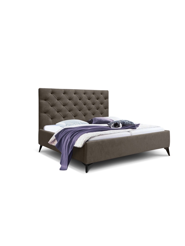 Кровать двуспальная «Фрейм КАРЕТНАЯ СТЯЖКА» высокие ножки, спальное место 1600×2000 мм, ткань вивальди 8, цвет шоколад - Фото 1