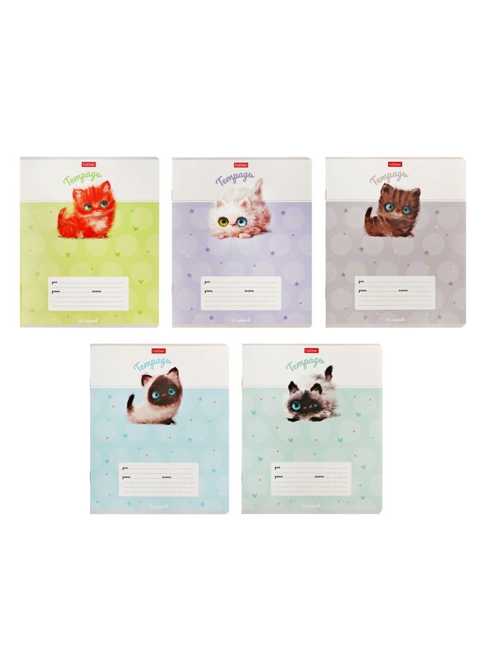 Тетрадь 12 листов в клетку Hatber «Кошарики», обложка МИКС