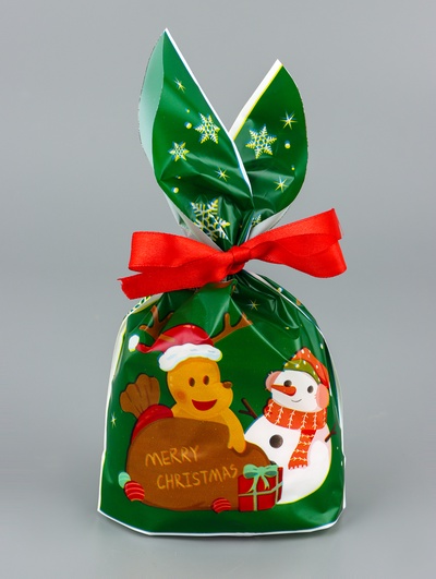 Пакет подарочный новогодний, полиэтиленовый с ушками «Дед Мороз в очках», МИКС, 13×23 см