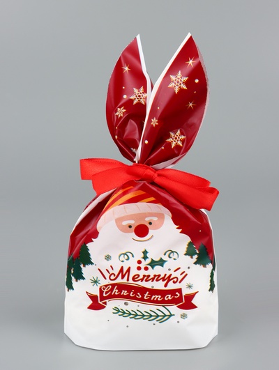 Пакет подарочный новогодний, полиэтиленовый с ушками «Дед Мороз в очках», МИКС, 13×23 см