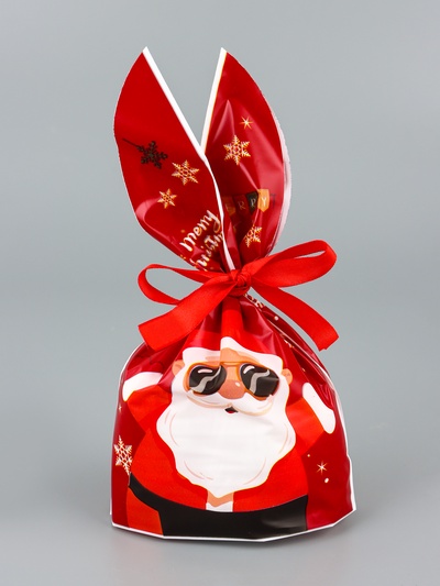 Пакет подарочный новогодний, полиэтиленовый с ушками «Дед Мороз в очках», МИКС, 13×23 см