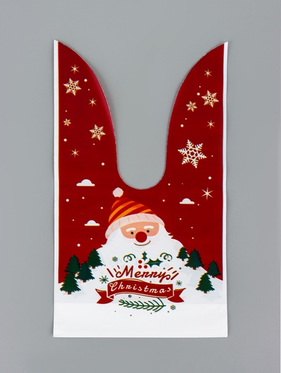 Пакет подарочный новогодний, полиэтиленовый с ушками «Дед Мороз в очках», МИКС, 13×23 см