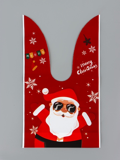 Пакет подарочный новогодний, полиэтиленовый с ушками «Дед Мороз в очках», МИКС, 13×23 см