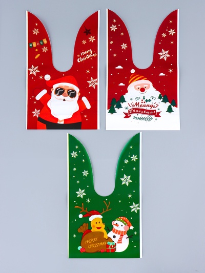 Пакет подарочный новогодний, полиэтиленовый с ушками «Дед Мороз в очках», МИКС, 13×23 см