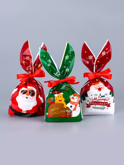 Пакет подарочный новогодний, полиэтиленовый с ушками «Дед Мороз в очках», МИКС, 13×23 см