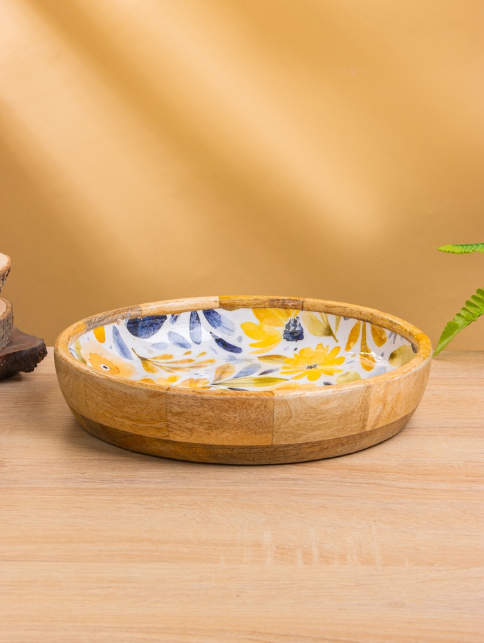 УЦЕНКА Блюдо «Желтые и синие цветы» дерево манго 25×25×4.5 см - Фото 1