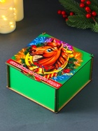 Коробка подарочная новогодняя «Шкатулка с конём в подкове. Счастливого Нового года», 18×18×9.5 см - Фото 3
