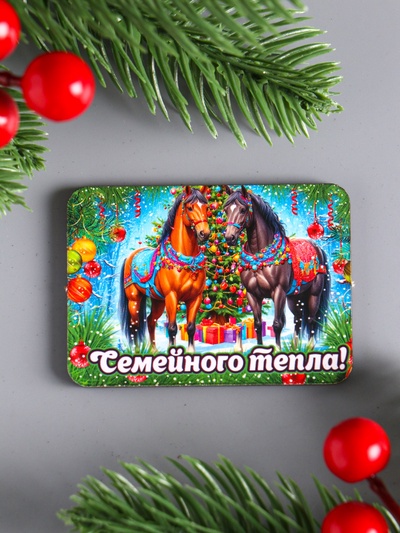 Набор магнитов на холодильник 6 шт. «Конь новогодний: Семейного тепла», 6×4.5 см